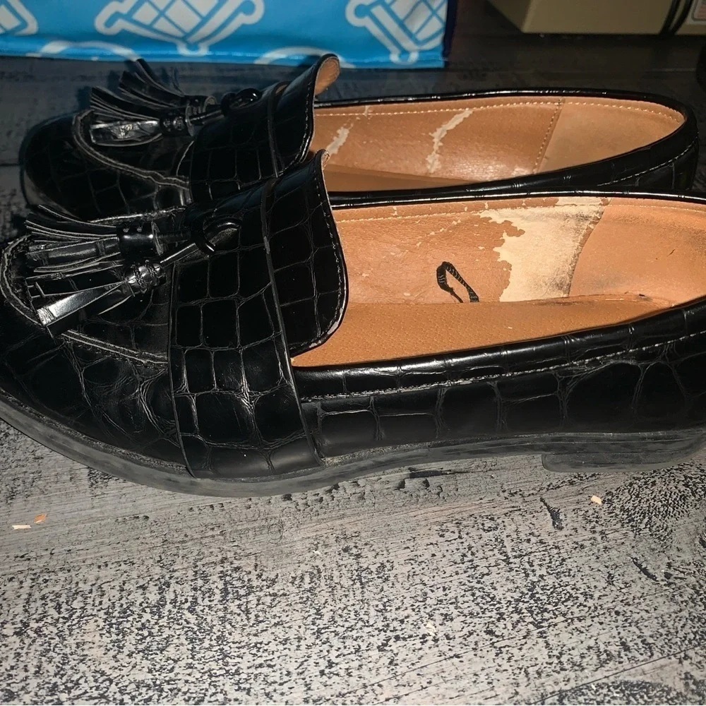 H&M Black Tassel Loafers, Size 38, Faux Leather